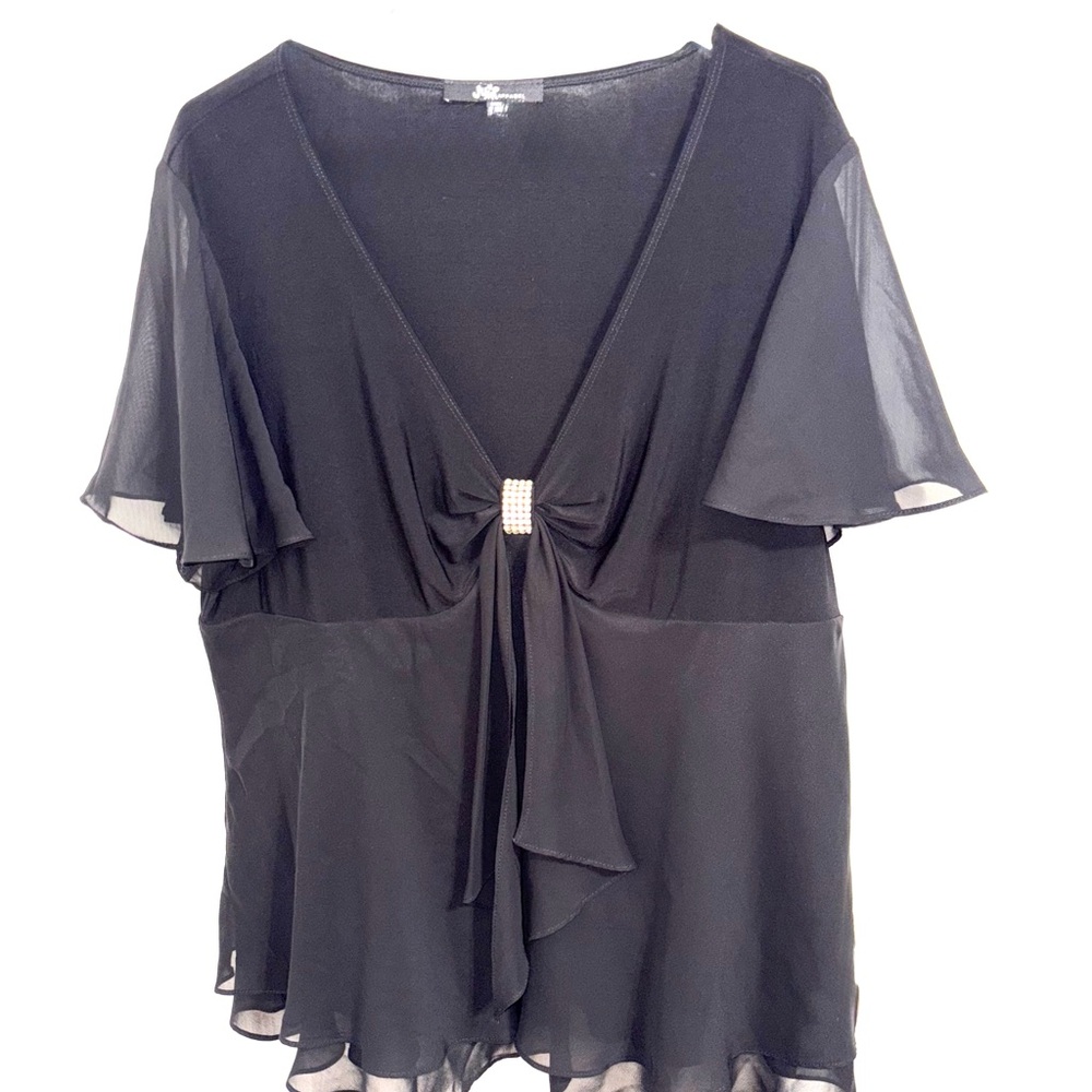 Jump Elegant Black Blouse with Jewel Detail